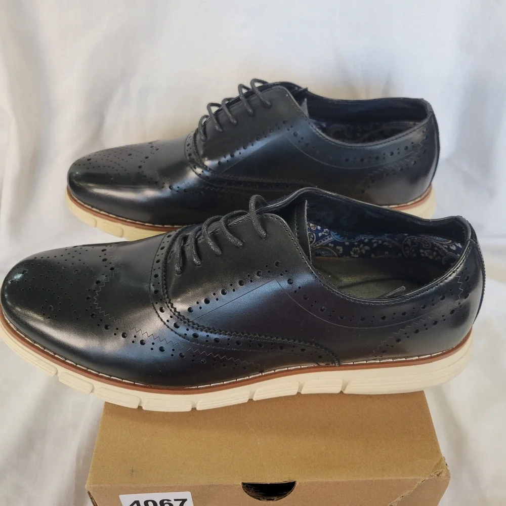 BRUNO MARCI GRANDWING Mens Black Wingtip Oxford Dress Shoes US 10